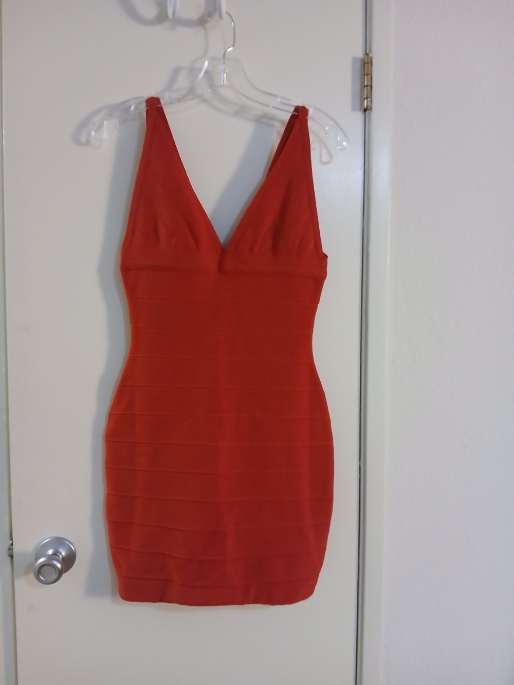 Herve Leger Scarlet V-Neck Bandage Mini Dress